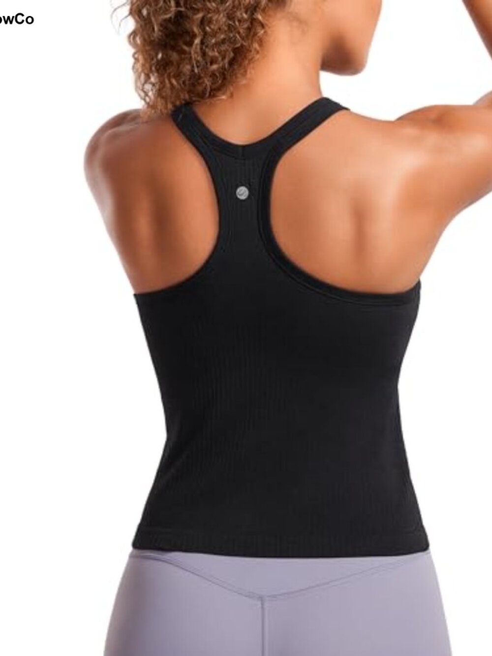Seamless Ribbed Racerback Tank Top Slim Fit Built-in Bra Yoga